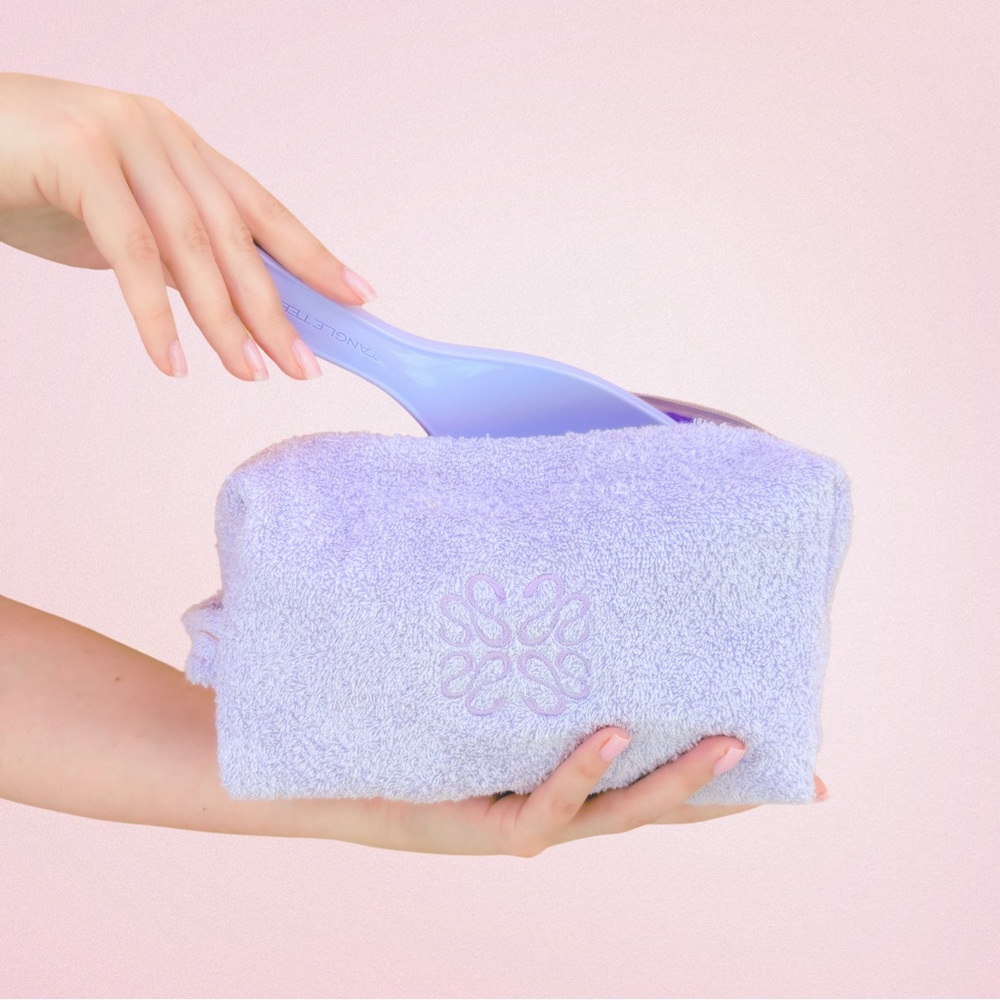 Terry Cloth Cosmetic Traval Case in Lilac lavender purple